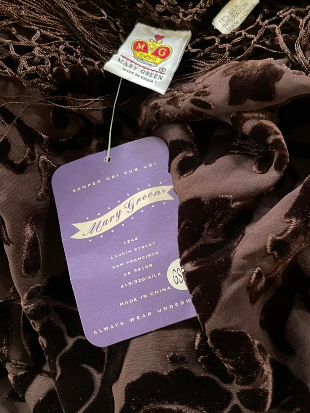Mary Green | Burnout Velvet Sheer Scarf / Shawl / Wrap in Chocolate Brown ♥ NWT